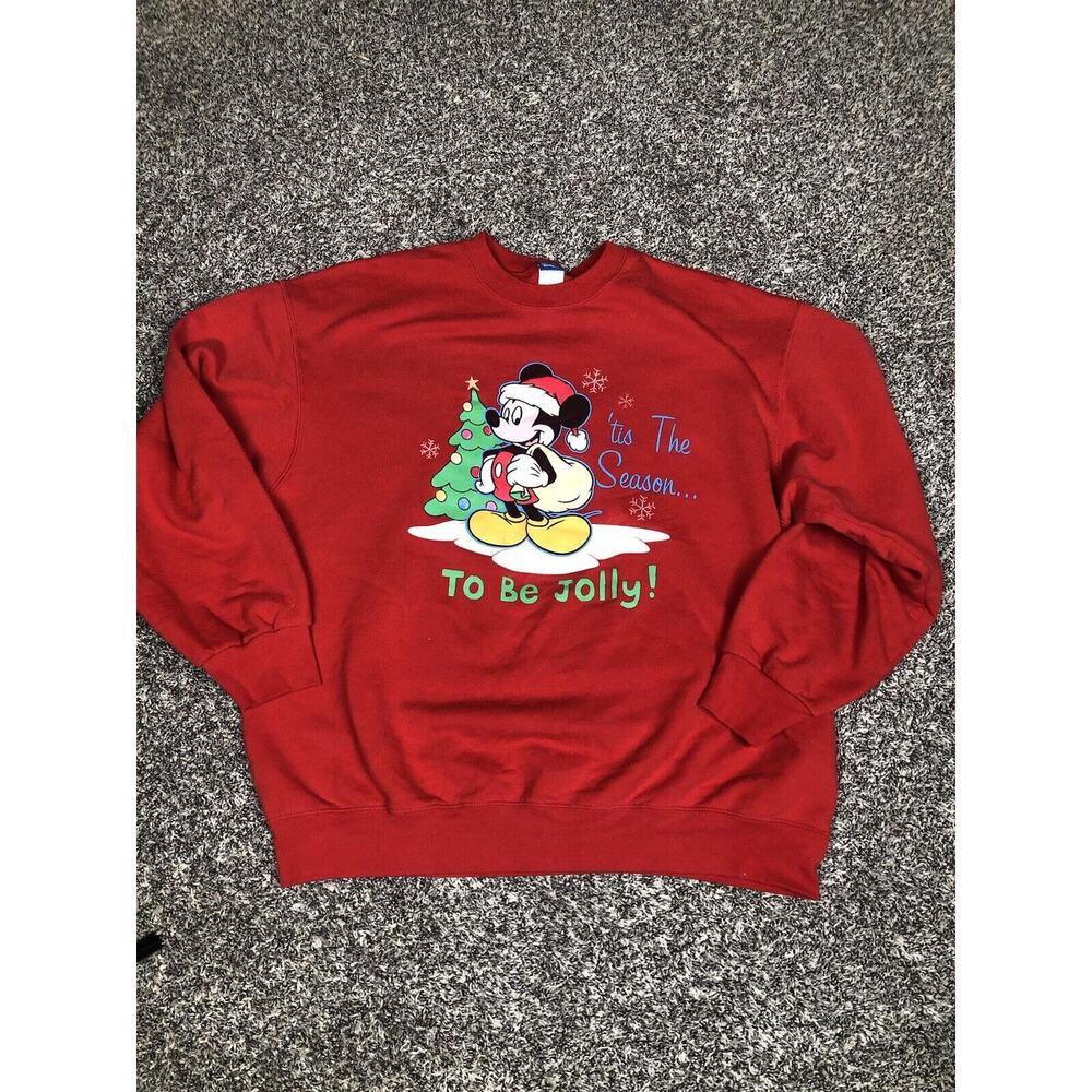 Vintage Disney‎ Mickey Mouse Pullover Red Christmas Holiday Sweatshirt Size XL